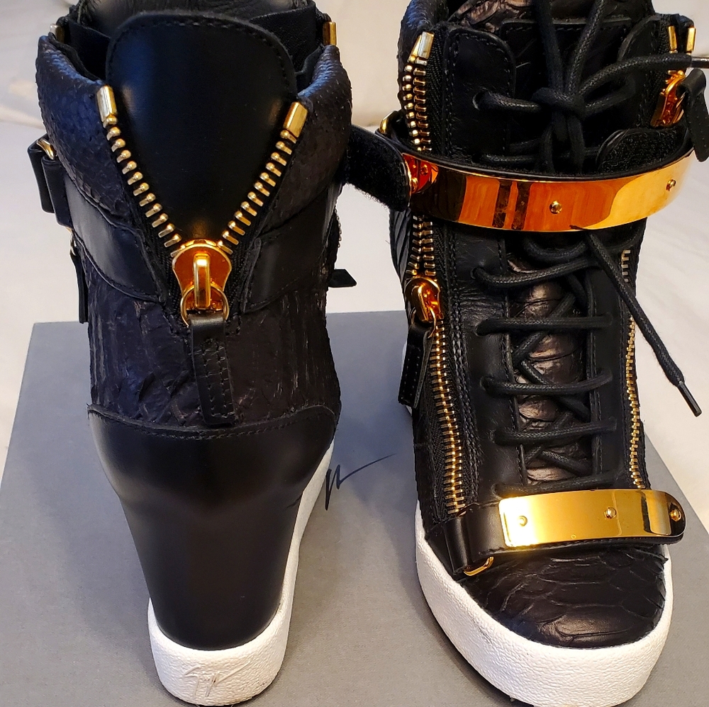 Giuseppe Zanotti Leather Animal Print Wedge Sneake